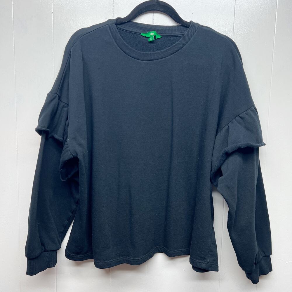 Dip Black Sweater Womens XL Ruffle Sleeves Breathable Stretch Cozy Fall Winter